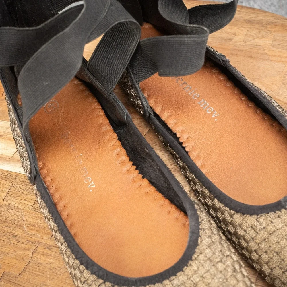 Bernie Mev 41 size 10 Monica Woven Comfort Ballet Flats‎ Black/Gold